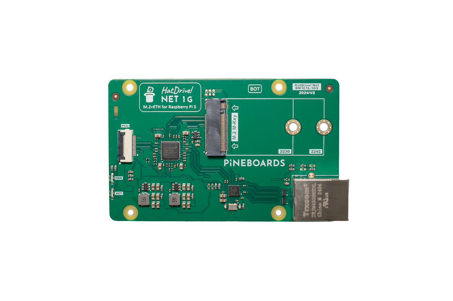 HatDrive! NET 1G (NVMe 2230,2242 GEN 2 + Gigabit Ethernet) for Raspberry Pi 5